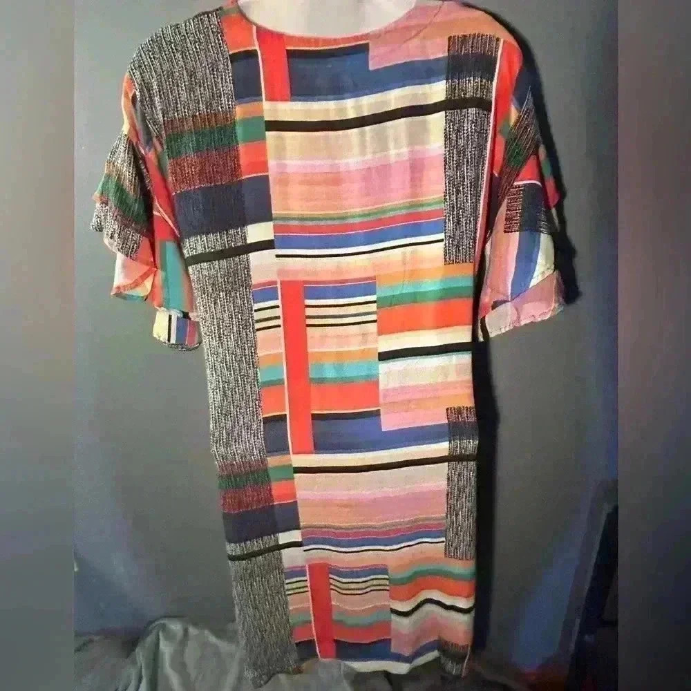 Uncle Frank Multicolor Geometric Short Casual Dress, M - Picture 6 of 8